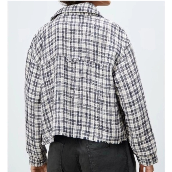 ZARA New Black White Tweed Fringe Trim Oversized Button Front Shacket Size XS - Picture 4 of 14